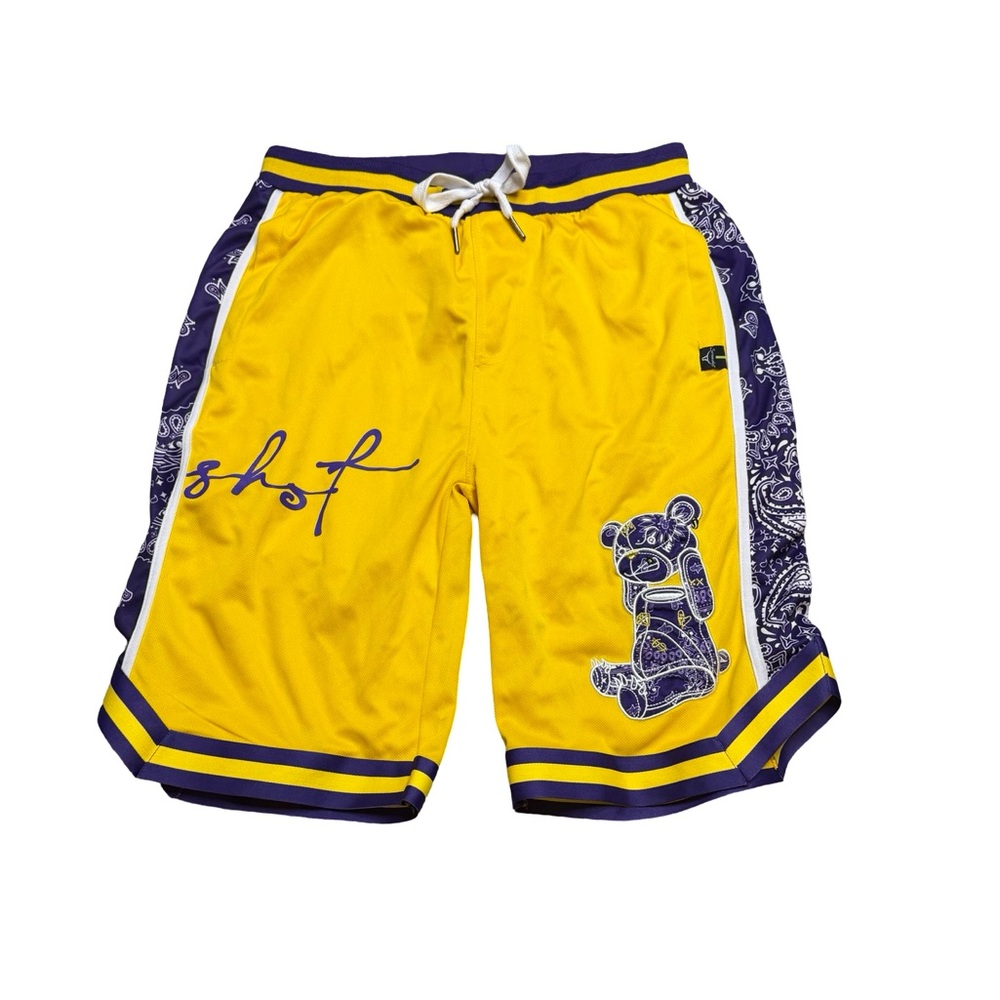 ✨ SCREENSHOT Graphic Mesh‎ Shorts Yellow Purple Paisley Large Streetwear ✨
